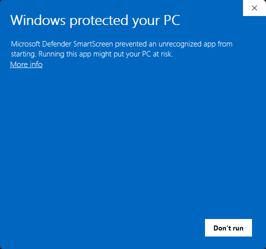 Windows SmartScreen "Windows protected your PC" warning