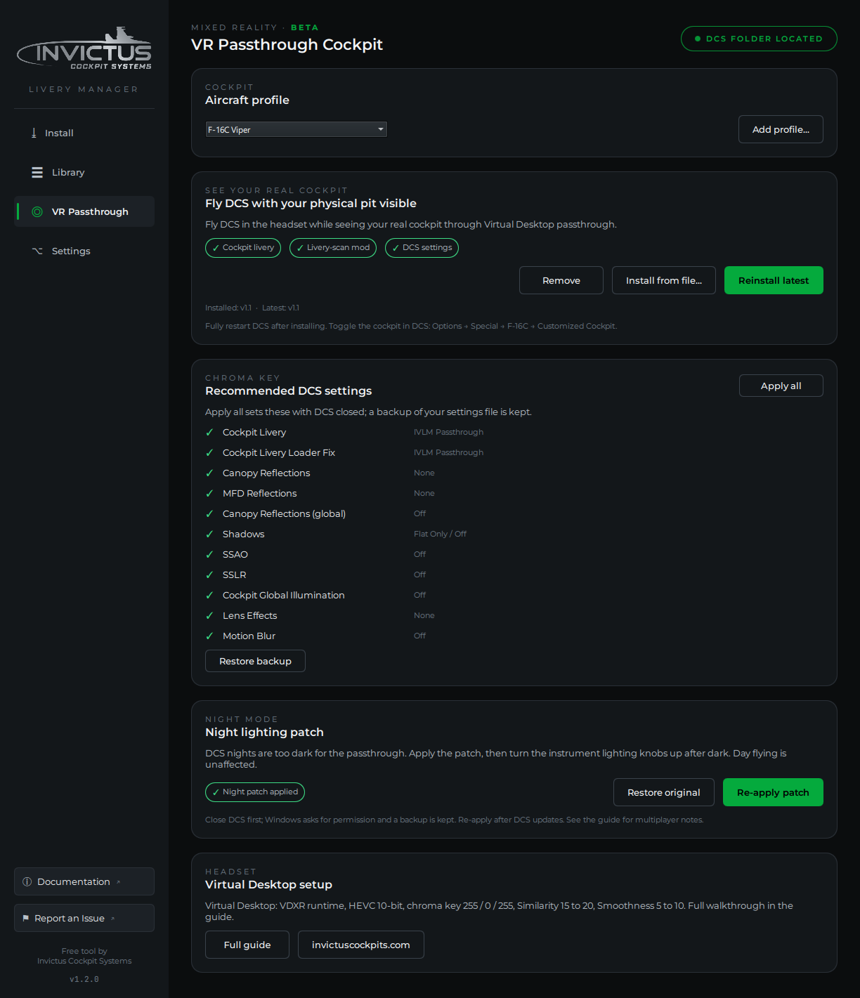 The VR Passthrough page